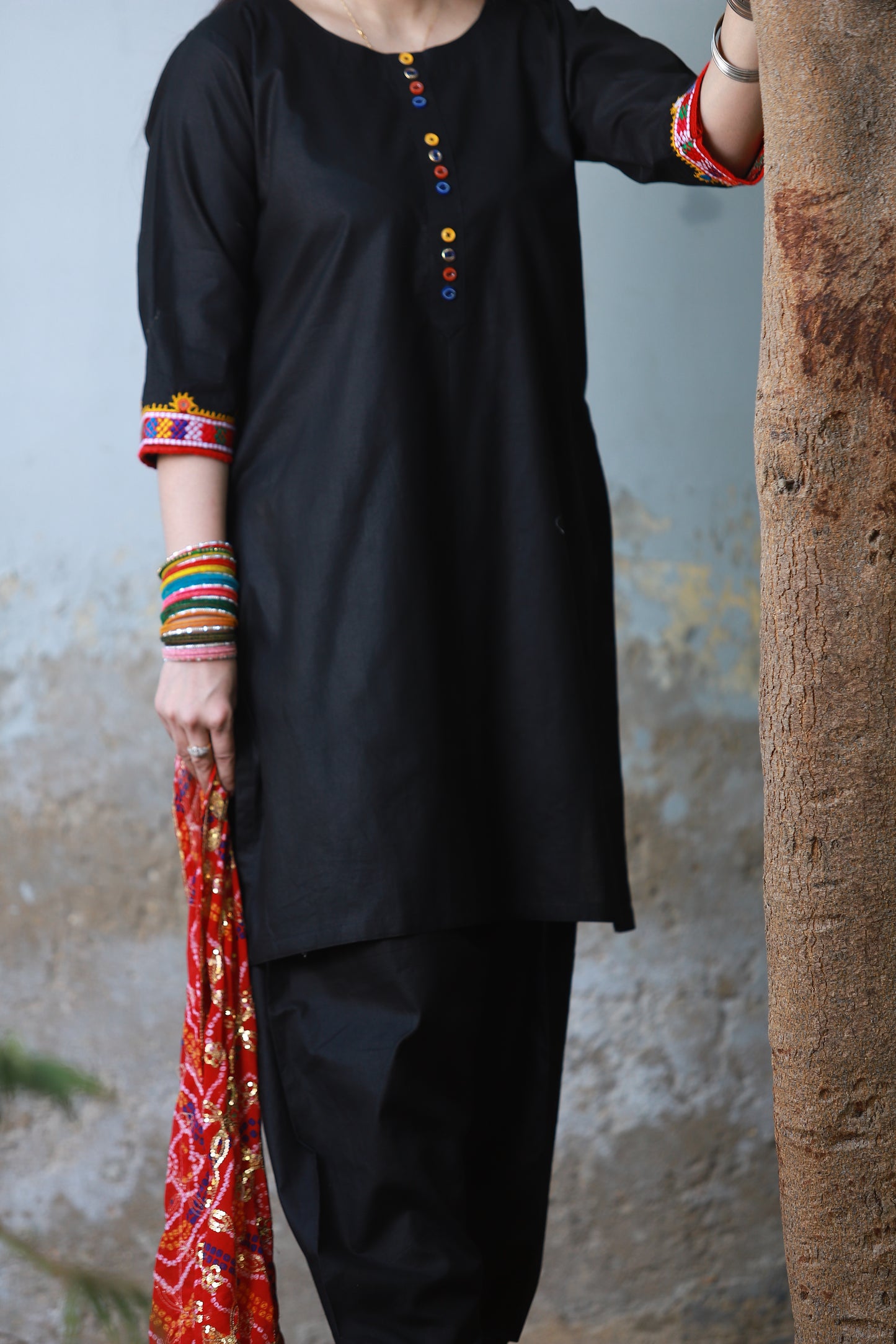 Midnight Bloom - Black Hurmuch Embroidered 2-Piece Set