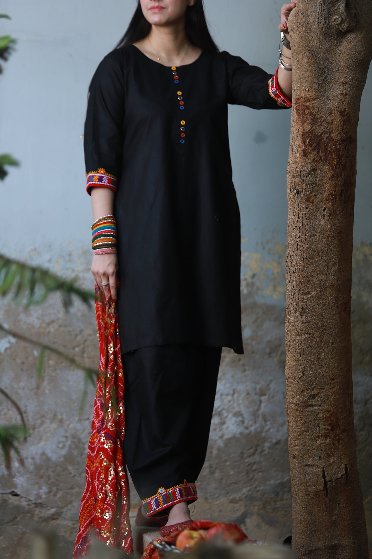 Midnight Bloom - Black Hurmuch Embroidered 2-Piece Set