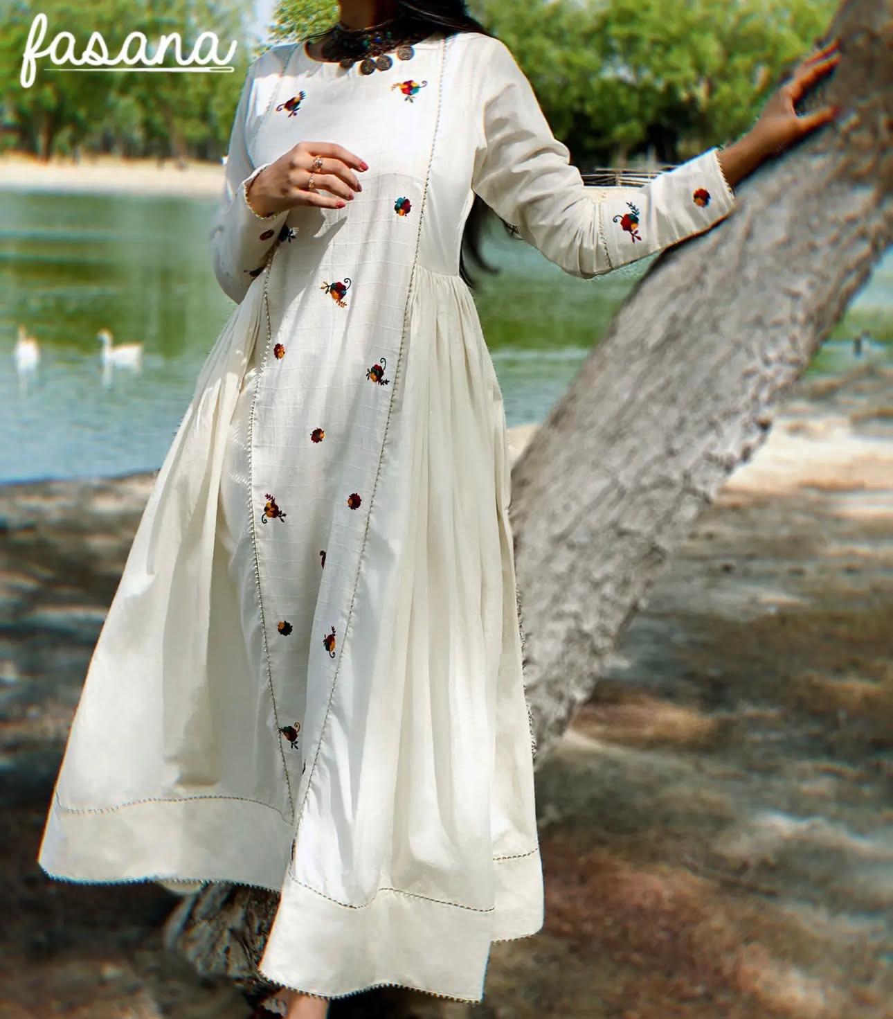 Mor – Dove White Hand-Embroidered Flared Frock