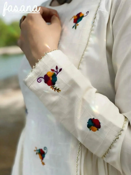 Mor – Dove White Hand-Embroidered Flared Frock